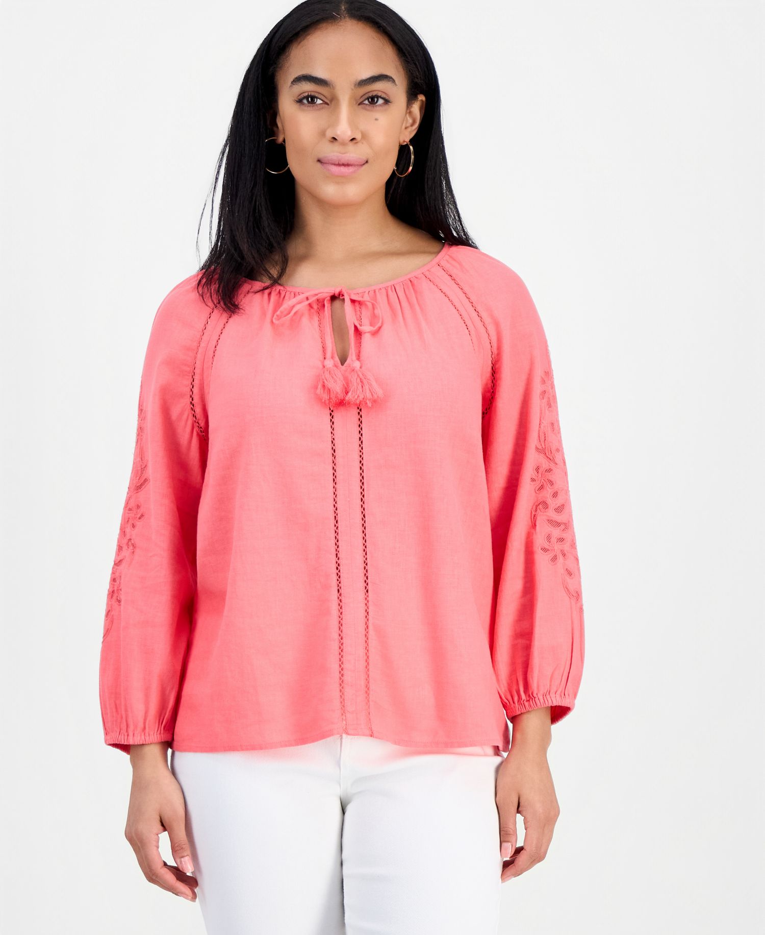 Women's Linen Blend Embroidery Top