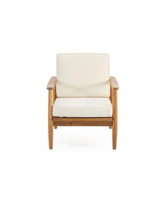 Wood Outdoor Club Chair with Thick Cushion, Teak Finish