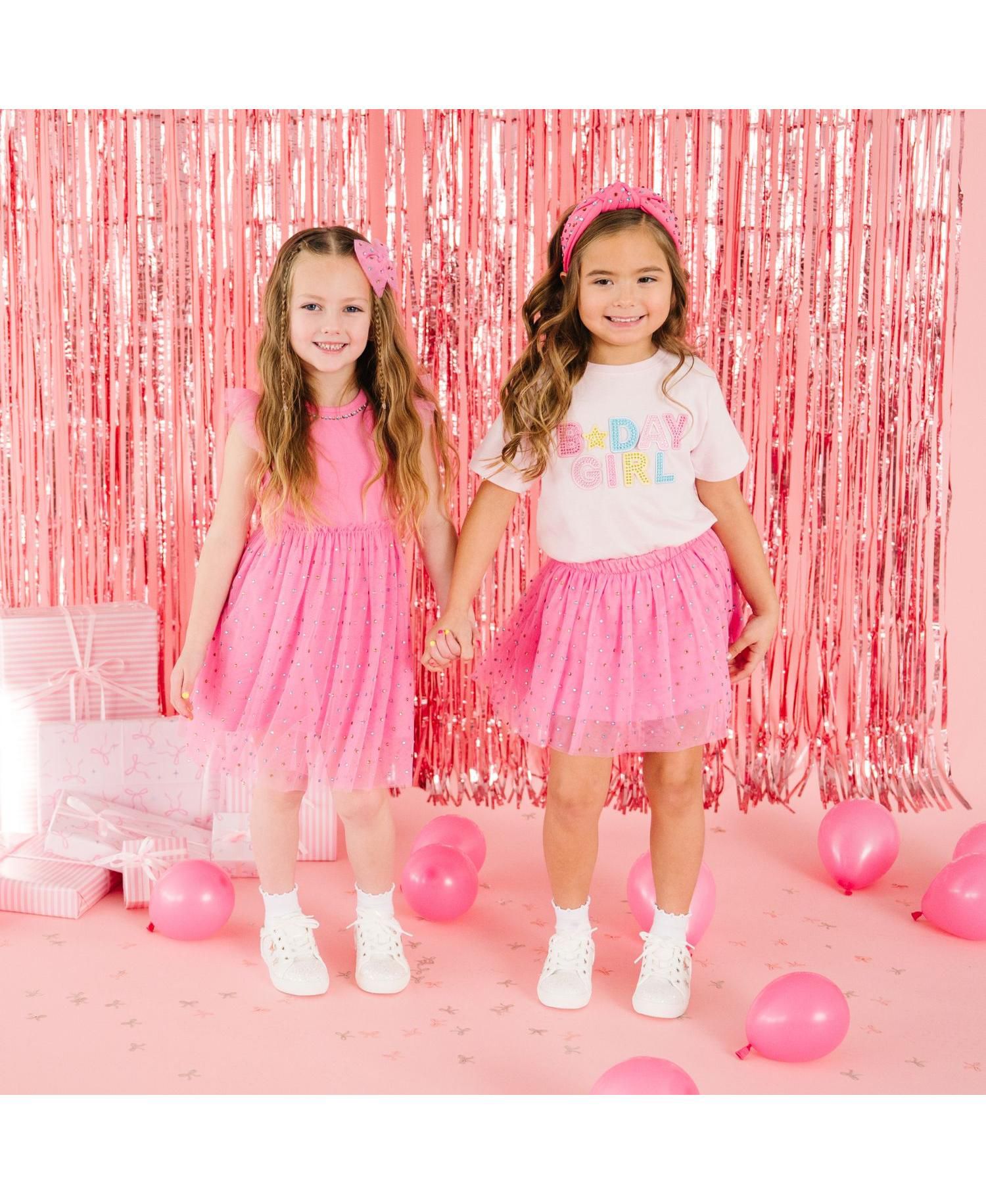 Little Girls Raspberry Rhinestone Short Sleeve Tutu Dress