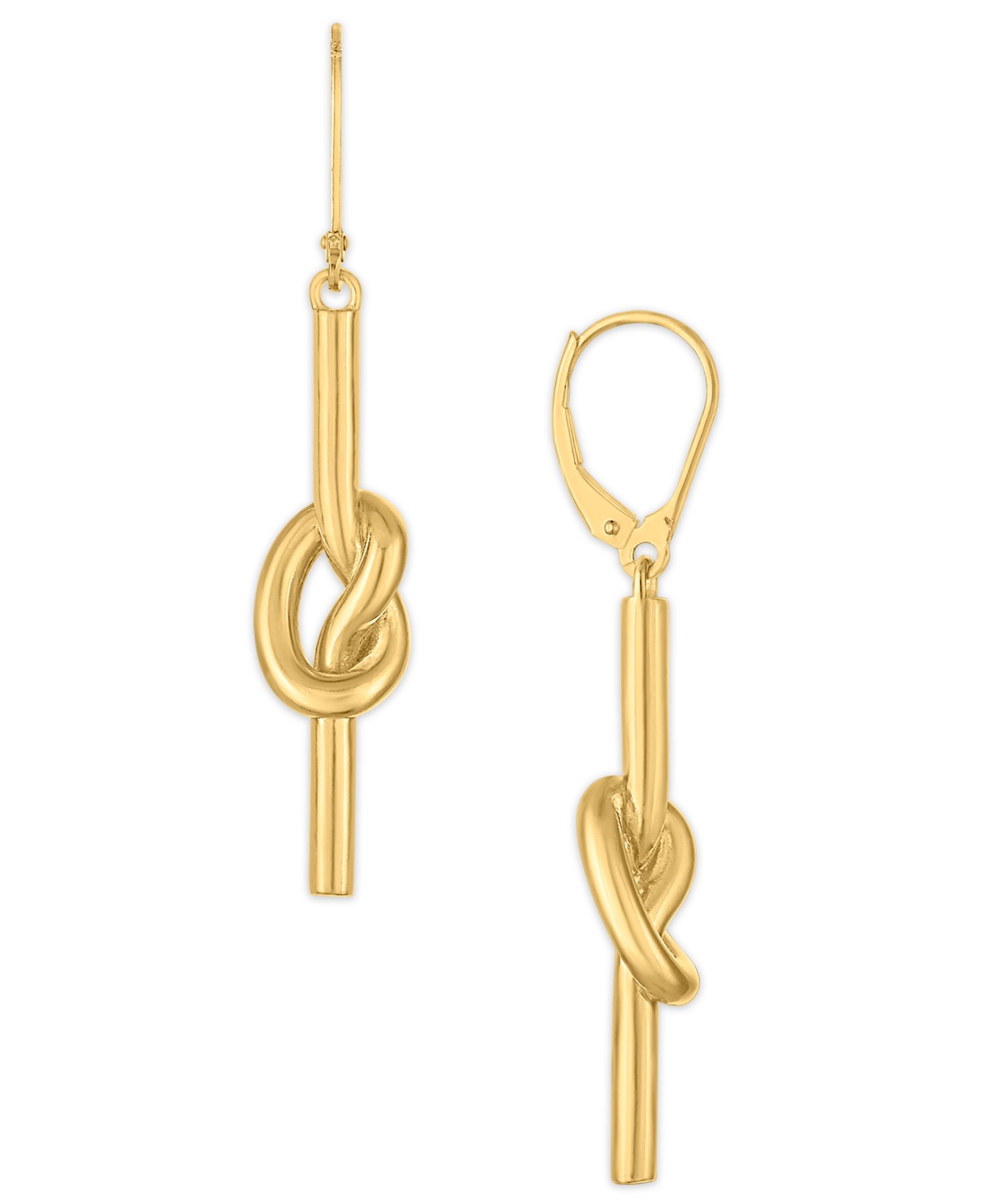 Polished Love Knot Stick Drop Earrings in 14k Gold Over Sterling Silver