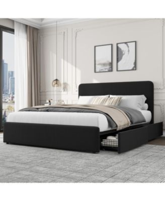 Upholstered Platform Bed Frame with Headboard & Storage Drawers, Wood Slats Support, No Box Spring Needed