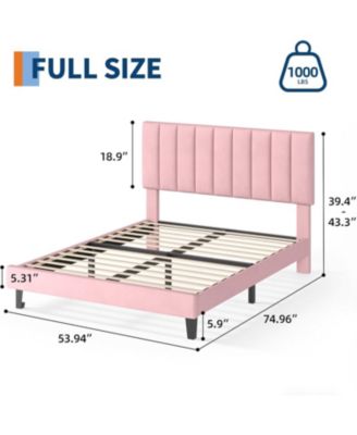 Velvet Upholstered Platform Bed Frame with Adjustable Headboard, No Box Spring Needed, Easy Assembly.