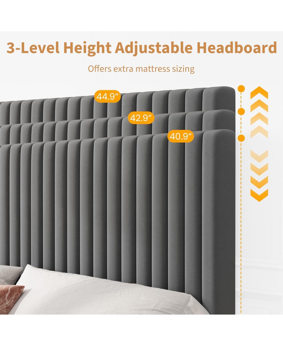 gaomon Velvet Platform Bed Frame with Vertical Channel Tufted Adjustable Headboard, Sturdy Wooden Slats, No Box Spring Needed