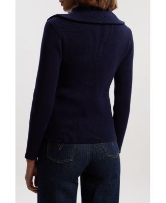 Women's Cotton Zip Through Collar Knit Cardigan