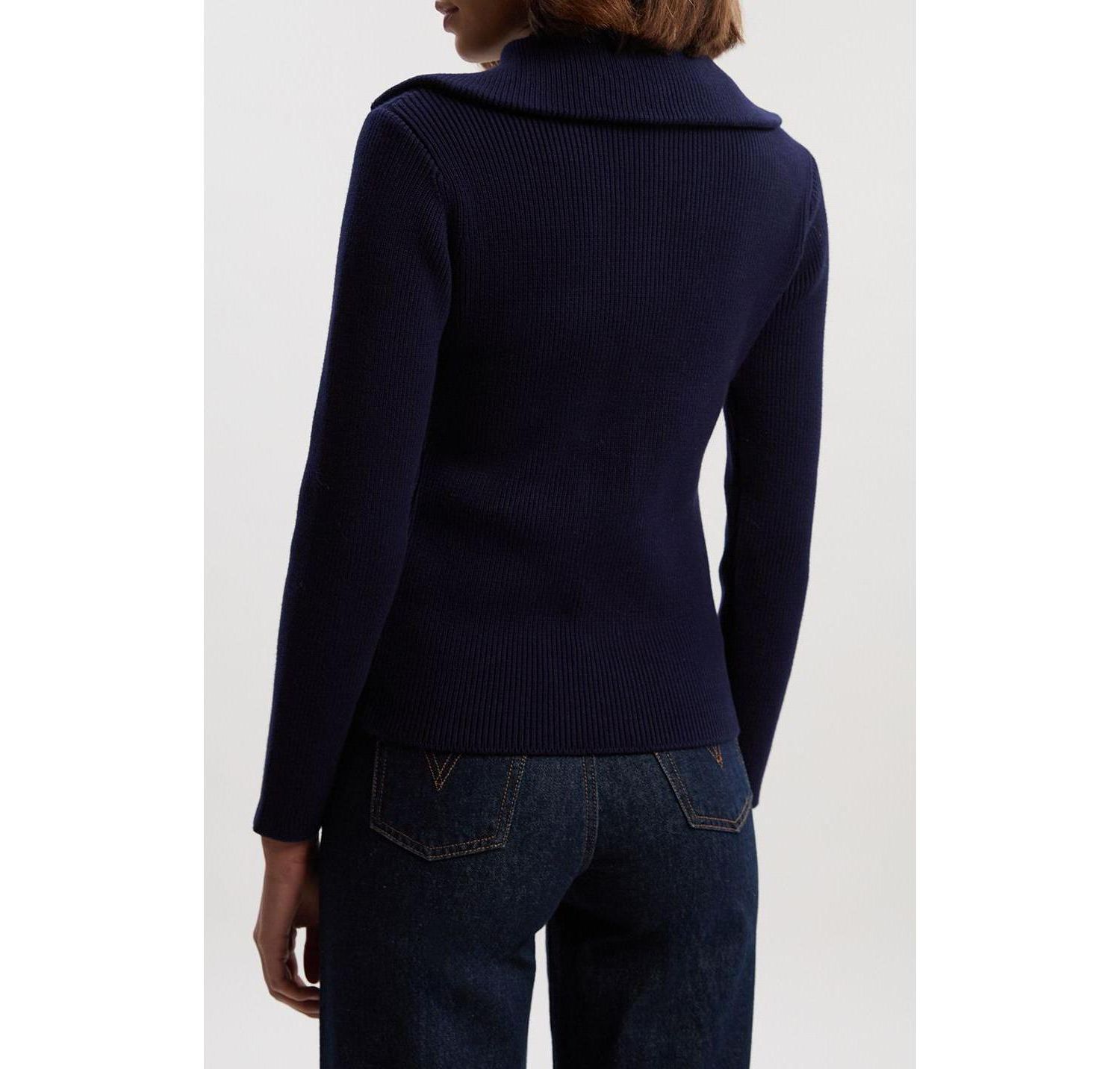 Women's Cotton Zip Through Collar Knit Cardigan