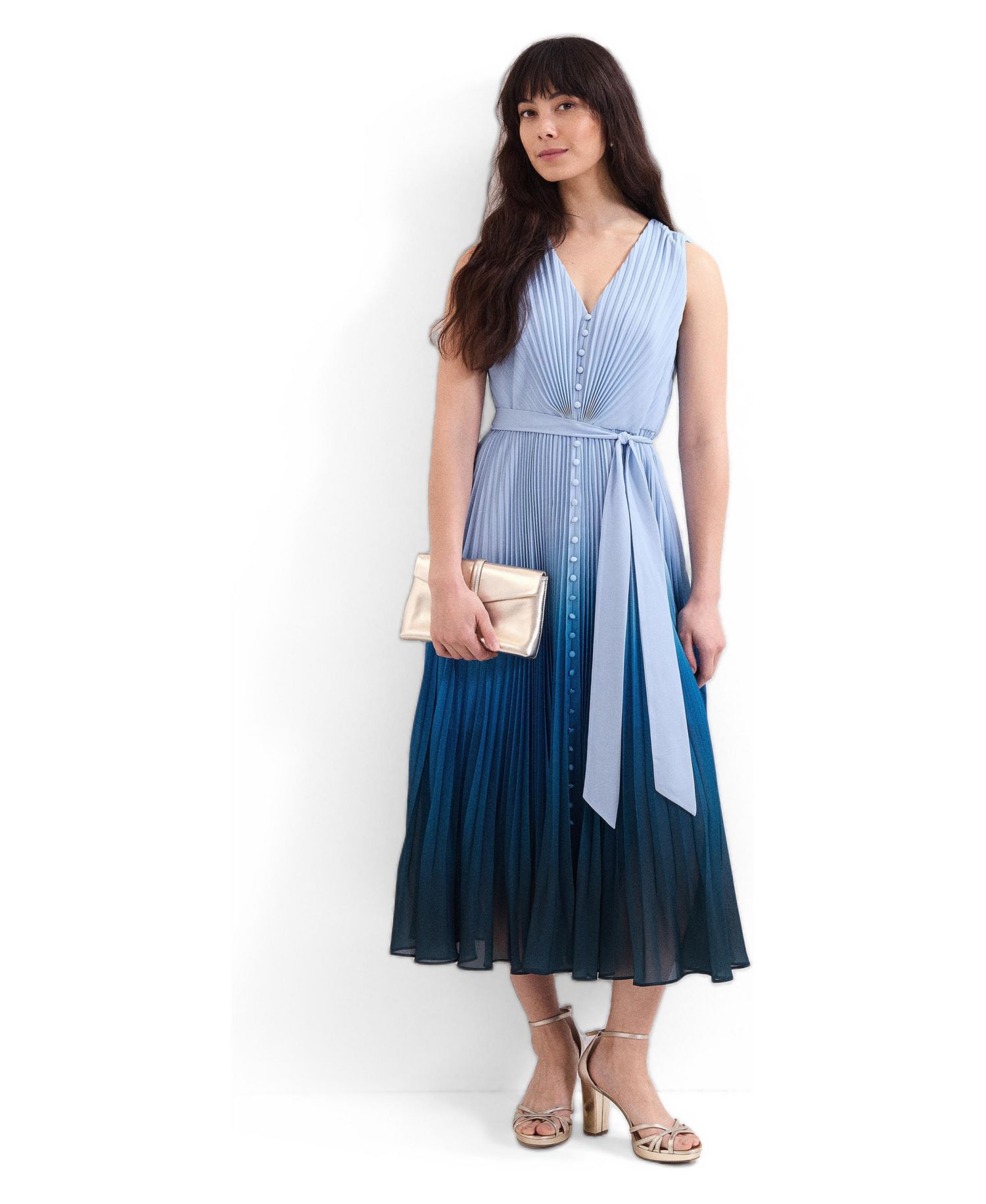 Women's Mira Pleated V-Neck Midi Dress