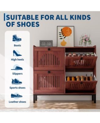 Modern Shoe Storage Cabinet with 4 Hollow-Panel Flip Drawers