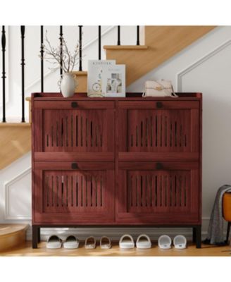 Modern Shoe Storage Cabinet with 4 Hollow-Panel Flip Drawers