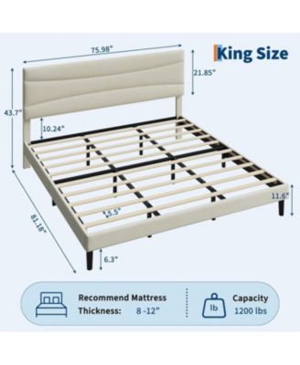 Upholstered Bed Frame with Headboard, Platform Bed with Wood Slats Support, No Box Spring Needed