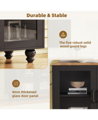 Farmhouse Storage Cabinet TV Stand with Tempered Glass Doors And Adjustable Shelves