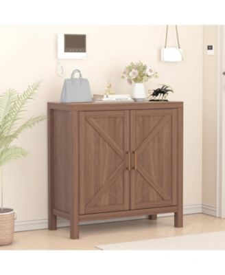 Farmhouse Oak Sideboard Buffet Cabinet - x-Shaped Door Kitchen Storage Cabinet with Adjustable Shelves for Hallway Entry Living Room