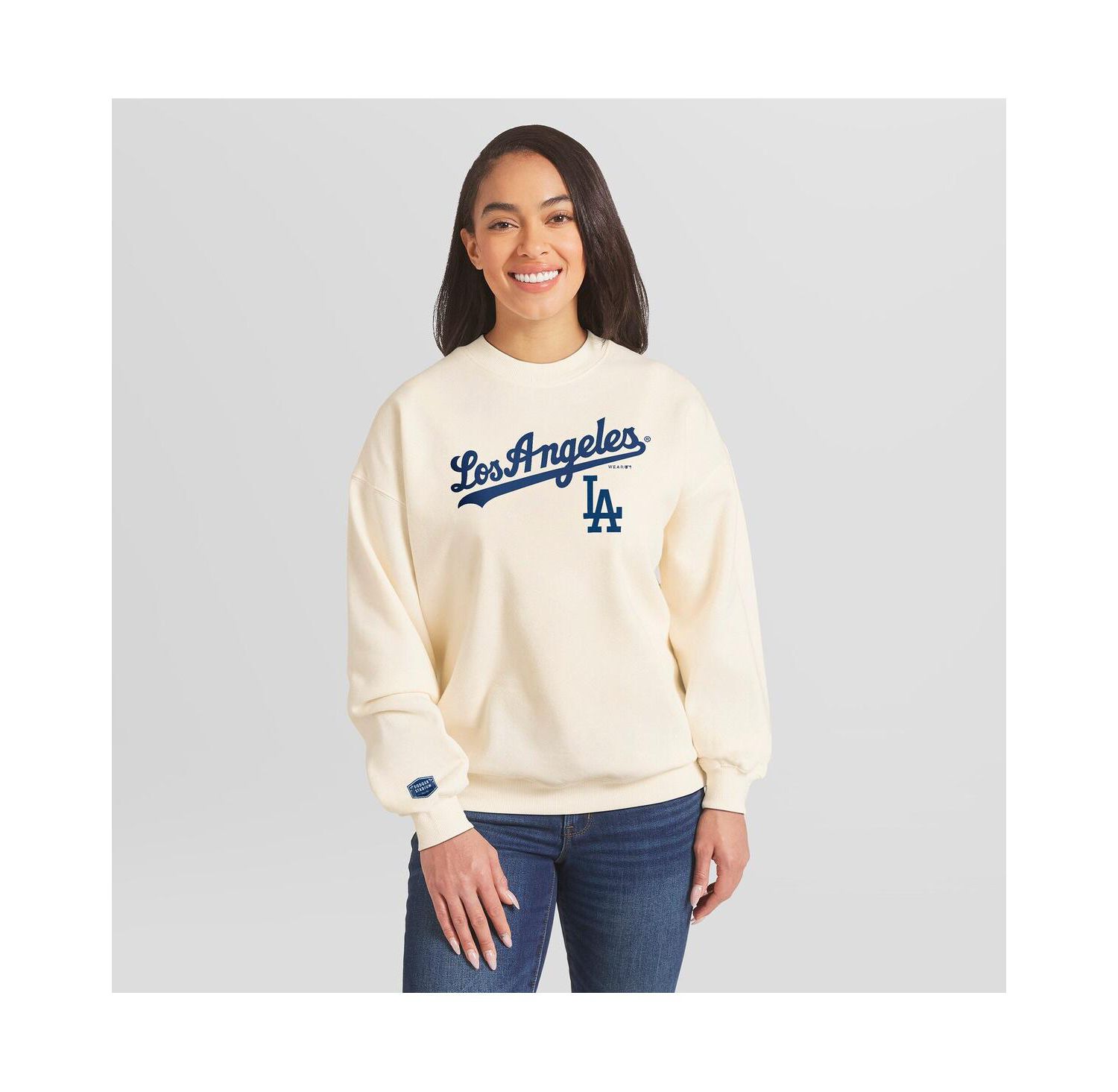 Women's Cream Los Angeles Dodgers Heavyweight Crew Neck Sweatshirt