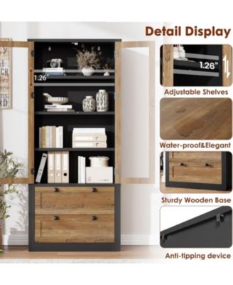  D Kitchen Pantry Cabinet - Modern Display Storage Cabinet with 2 Large Drawers