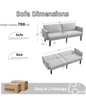 75.5" Linen Flannel Double Sofa Bed, 3-Position Recliner Mid-Century Sleeper