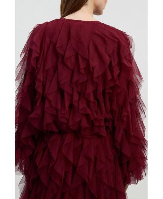 Women's Tulle Ruffle Detail Woven Jacket