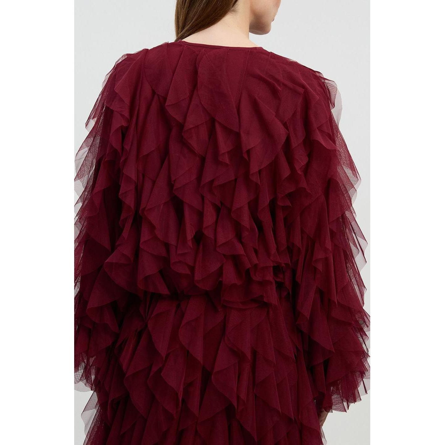 Женская куртка Karen Millen Tulle Ruffle Detail Woven, цвет: Каберне — фото 7