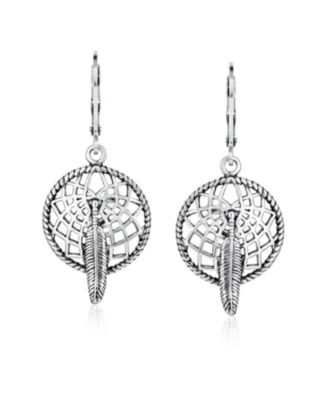 Native American Style Dream Catcher Feather Leaf Dangle Earrings