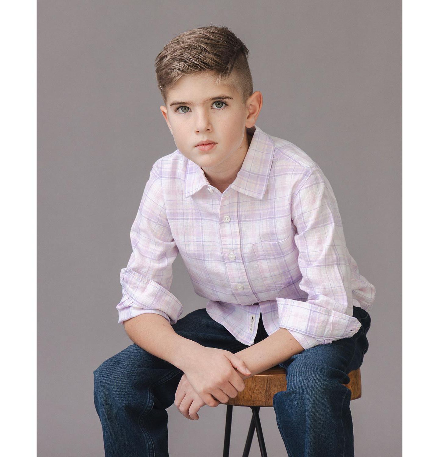 Рубашка Hope & Henry Linen Long Sleeve Button Down Shirt для мальчиков, цвет: Клетчатый — фото 4