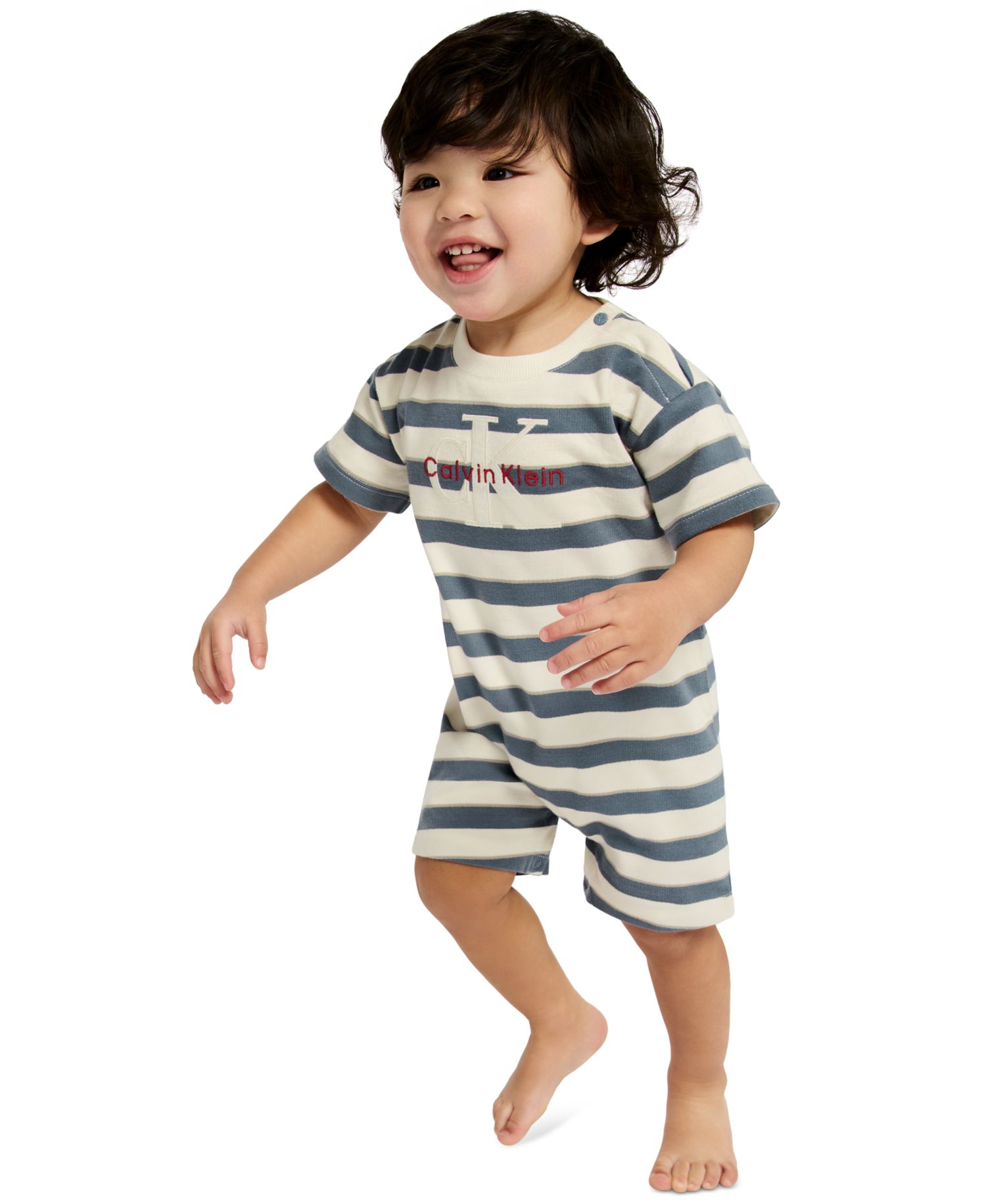 Baby Boys' French Terry Striped Crewneck Romper