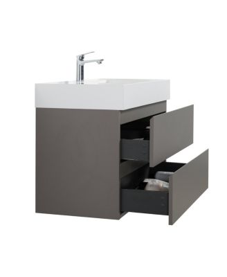 36" Gray Floating Bathroom Vanity with Double Soft Close Drawers, Handle-Free Design & Large Storage for Modern Bathrooms