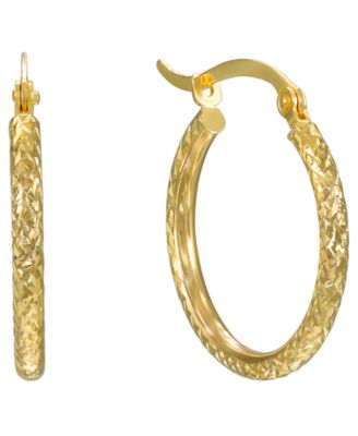 Diamond Cut Hoop Earrings 2x20mm in 10k Yellow Gold