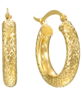 Macy's Diamond-Cut Hoop Earrings 4x20mm in 10k Yellow Gold - Yellow Gold