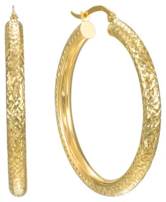 Diamond Cut Hoop Earrings in 10k Yellow Gold