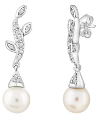 Cultured Freshwater Pearl (7mm) & Lab Grown White Sapphire (5 ct. t.w.) Drop Earrings in Sterling Silver