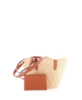 Small Triomphe Basket Shoulder Bag Braided Raffia and Leather