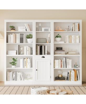 3-Shelf Bookcase with Cabinet, 71" Tall Storage Bookshelf with Open Shelves and Door Organizer, Modern White Book Shelf