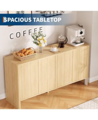 58" Fluted Oak Sideboard Buffet Cabinet with Storage, Large Buffet Cabinet with 4 Doors and Adjustable Shelves