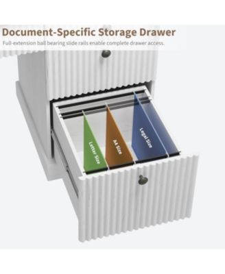 Fluted Home Office Desk Storage, in Modern Executive Desk with Charging Station, Wooden Computer Writing Desk with File Cabinet And Drawers