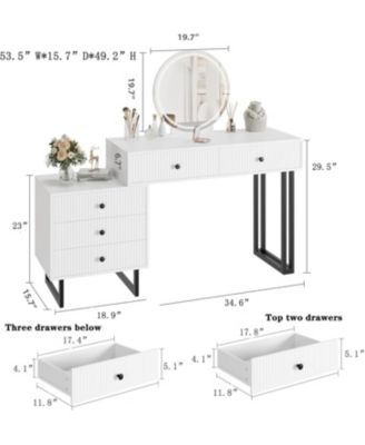 Vanity Desk with Mirror and Lights, Small Makeup Vanity with 5 Drawers for Bedroom, Modern Makeup Vanity Organizer