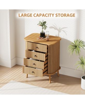 4 Drawer Dressers Set of 2, Chest of Drawers for Bedroom, Nightstand, Spacious Storage Boho Wicker Dresser with Matte Handles