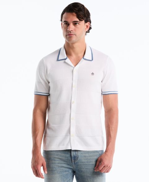 Мужской свитер Original Penguin Cotton Seed Stitch Polo Sweater, цвет: Яркий белый