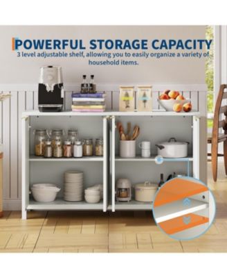 55" Fluted Buffet Cabinet with Storage, Modern 4-Door Accent Sideboard with Adjustable Shelf