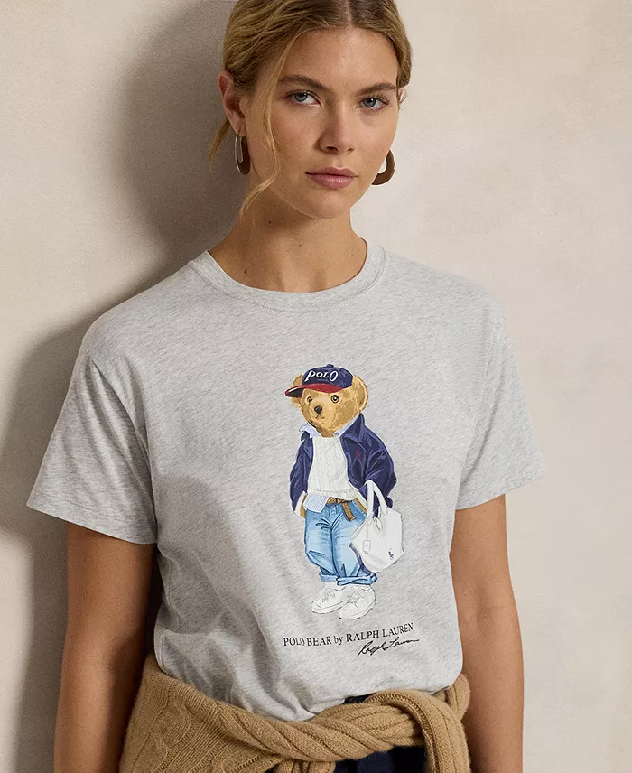 Women's Bear Print Crew Neck T-Shirt - thumbnail 4