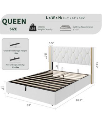 Queen Lift-Up Storage Bed Frame, Velvet Diamond Tufted Headboard