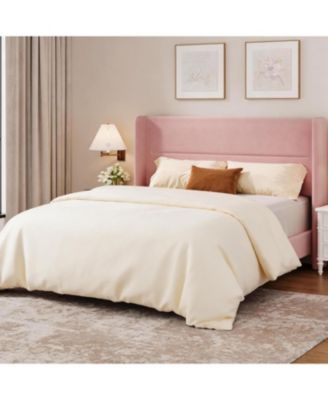 Full Upholstered Platform Bed Frame with Wingback Headboard, Wood Slats Support, No Box Spring Needed