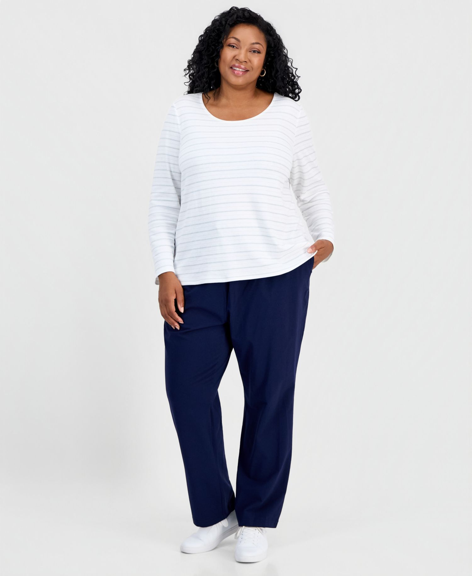 Plus Size Printed Long-Sleeve Scoop-Neck Top