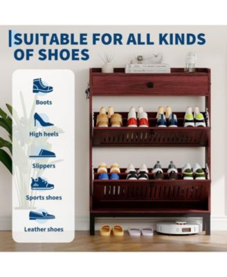 Modern Shoe Cabinet with 2 Flip Drawers, Top Drawer and   Square Handles