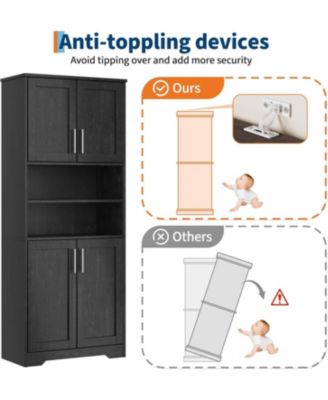 67" Tall Kitchen Pantry Cabinet,Farmhouse Kitchen Pantry Cabinet and Coffee Bar with 4 Doors, 1 Drawer, Adjustable Shelf, and Microwave Stand