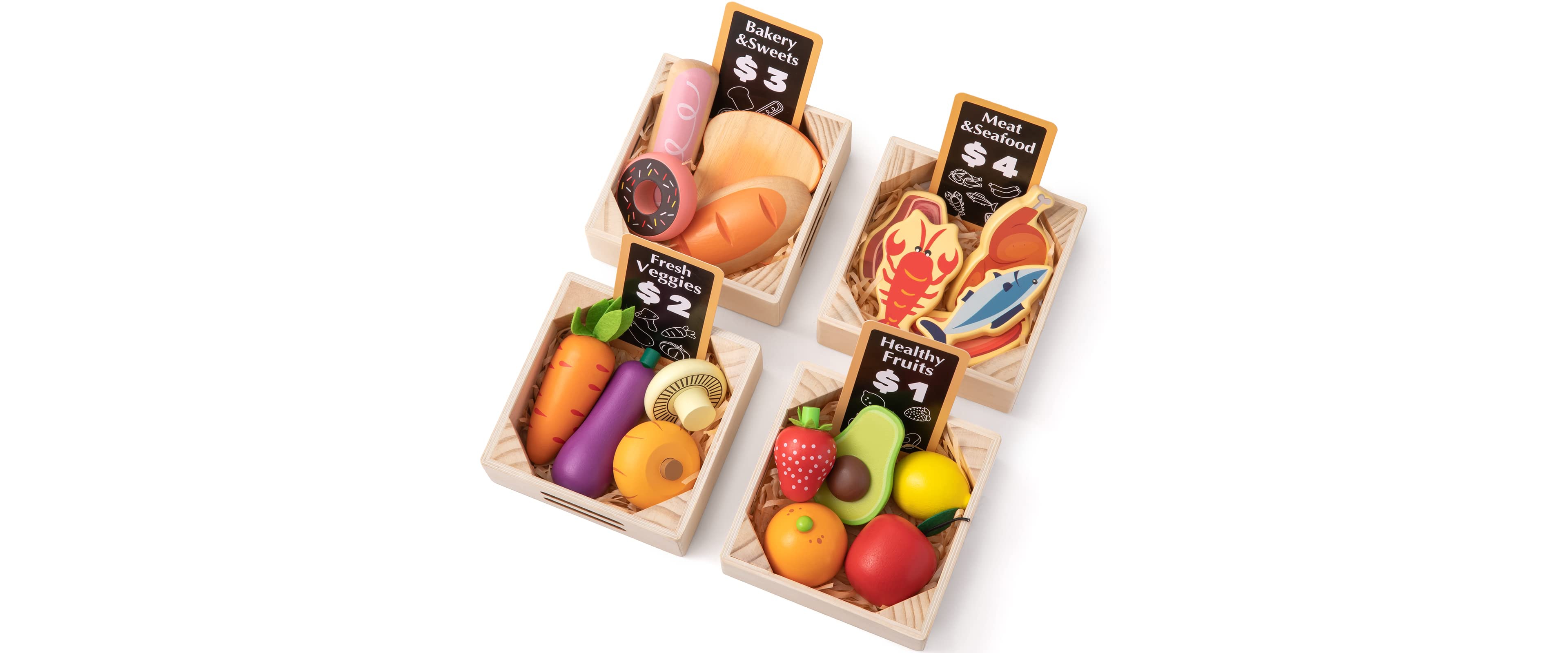 Tiny Land Play Kitchen Accessories – Wooden Play Food for Play Kitchen: Pretend Cooking Set for Kids