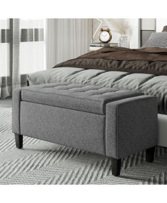 Linen Upholstered Storage Ottoman with Lift Top and Button Tufting