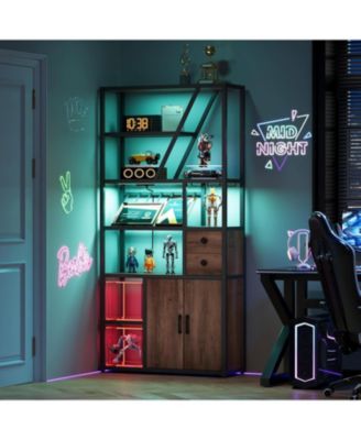 Bar Cabinet with Power Outlets, 71.2" Tall Wine Liquor Cabinets with LED Lights