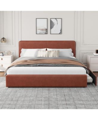 King Upholstered Platform Bed Frame with Headboard & Storage Drawers, Wood Slats Support, Noise Free