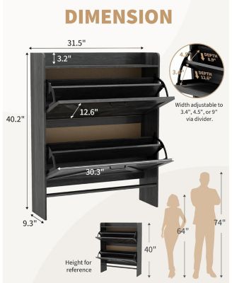 Narrow Freestanding Shoe Storage Cabinet with 2 Flip Drawers
