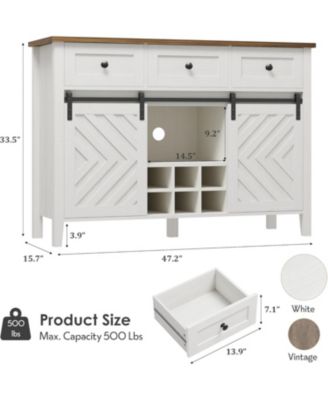 47 Inch Farmhouse Buffet Cabinet with Sliding Barn Doors Removable Wine Rack and Adjustable Shelves for Kitchen and Dining Room