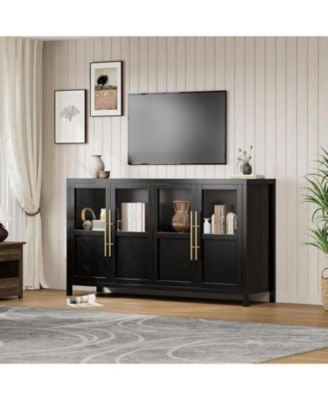 55 Inch Sideboard Buffet Cabinet with Four Glass Doors Large Modern Farmhouse Storage for Kitchen Dining and Living Room