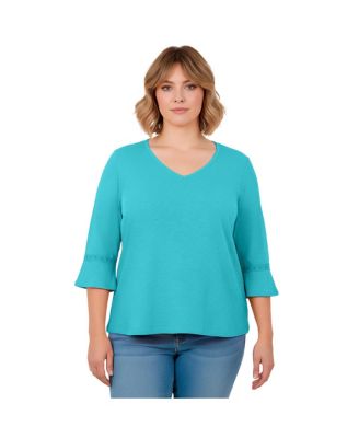 Women's Crochet Trim Ruffle Sleeve Top